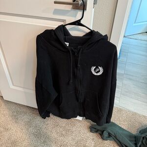 Victoria’s Secret Pink Black Zip-Up Hoodie with White Logo